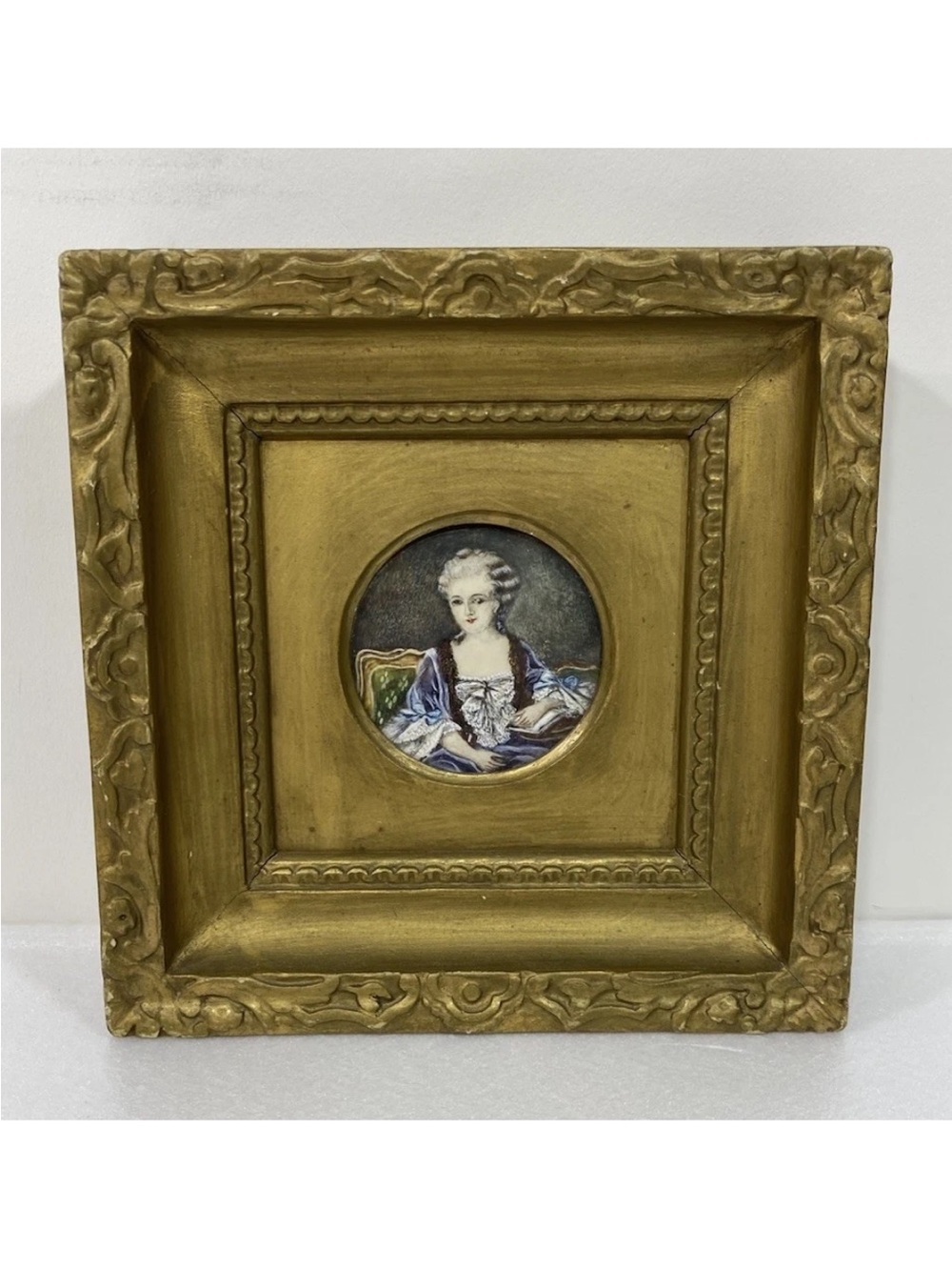 Antique 19th Century Framed Portrait French Woman Miniature Hand Painted